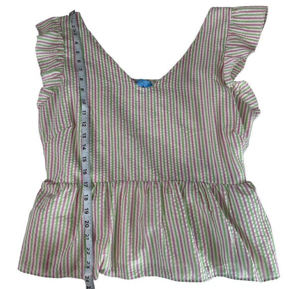 Draper James RSVP Seersucker Striped Peplum Top Womens XL Preppy Summer - Picture 8 of 8